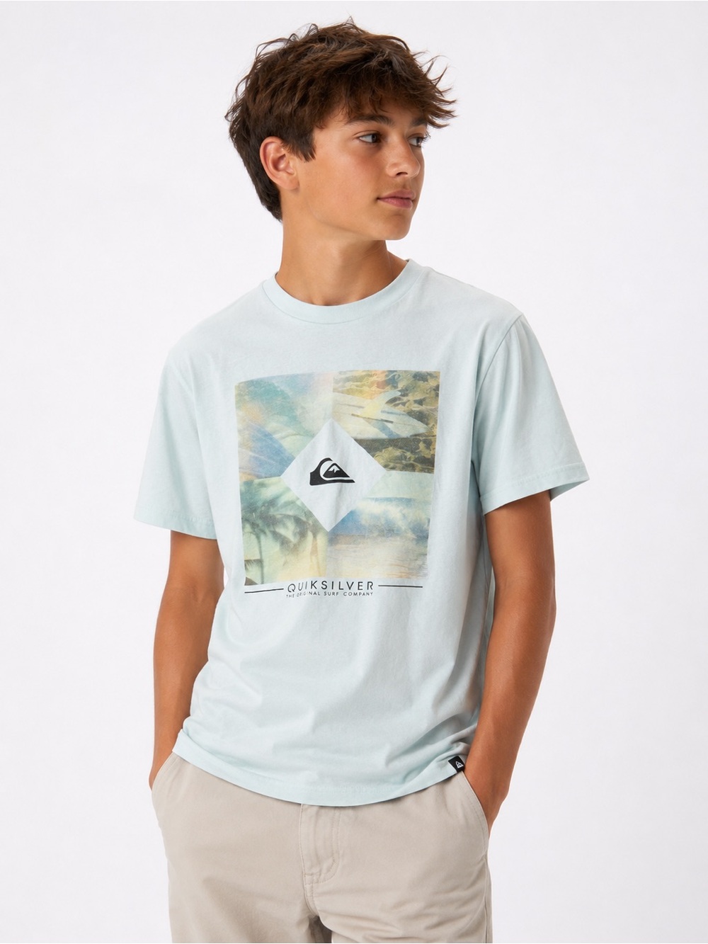 Quiksilver Pale Blue Coastal Graphic Short Sleeve Tee